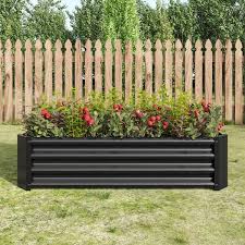 4 Ft X 2 Ft X 1 Ft Black Metal Raised Garden Bed Rectangle Raised Planter For Flowers Plants Vegetables Herb