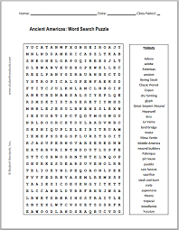 Columbus did not discover america; Pre Columbian Americas Word Search Puzzle Student Handouts