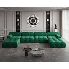 J E Home 139 In Square Arm 4 Piece Velvet U Shaped Sectional Sofa In Green