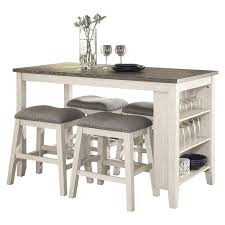 A wide range of colors and materials by the famous american manufacturers straight to your dining room! Lexicon Timbre 5 Piece 3 Shelf Wood Counter Height Dining Set In Antique White 5603ww 36 5