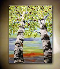Looking Up Birch Tree Painting Large