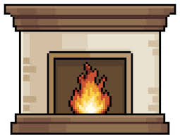 Pixel Art Fireplace With Fire Burning