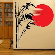 Bamboo Tree Red Sun Wall Sticker