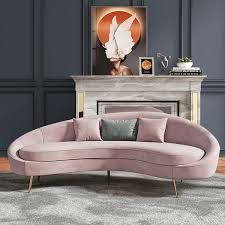 Modern 2100mm Pink Velvet Curved Sofa 3