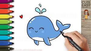 to draw a cute blue whale cartoon easy