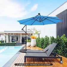 10 Feet Patio Solar Powered Cantilever Umbrella With Tilting System Blue Costway