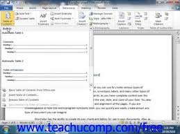 word 2010 tutorial creating a table of