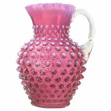 Cranberry And Vaseline Glass Jug By
