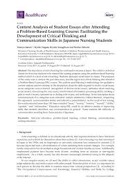 pdf content analysis of student essays after attending a problem content analysis of student essays after attending a problem based learning course facilitating the development of critical thinking and communication