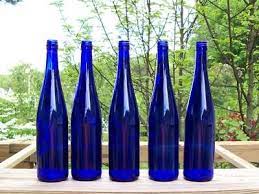 lot of 5 cobalt blue wine bottles for