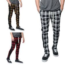 Victorious Mens Plaid Checkered Ankle Zipper Drawstring Track
