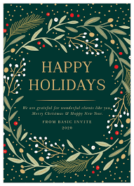 Find great designs on our high quality greeting cards. Gold Wreath Corporate Holiday Cards By Basic Invite