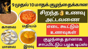 9 to 10 month baby food chart in tamil