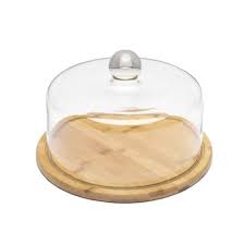 Glass Dome Cover And Bamboo Tray