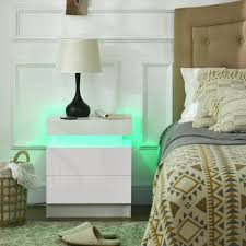 homcom nightstand end side table with led lights high gloss front bedside table with 2 drawers for bedroom white