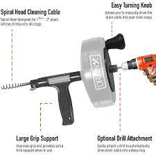 DrainX 50-FT Steel Power Pro Drum Auger Plumbing Snake with Drill  Attachment | Use Manually or Powered | Heavy Duty Cable with Work Gloves  and Storage Bag Included