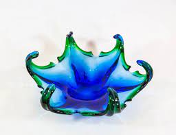 Large Splash Bowl Murano Glass Blue And