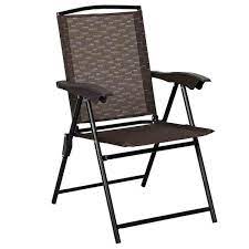 Brown Metal Patio Sling Folding Chair