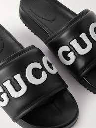 gucci logo appliquéd leather slides men black slides uk 10