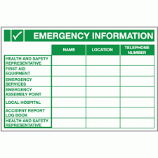 Health And Safety Contact Number Chart