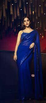nabha natesh in a navy blue saree is