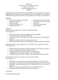 Resume Examples For Construction Worker Cover Letter