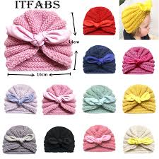 Knit Baby Hat Cute Bow Winter Warm Baby Girls Boys Turban Baby Cap Toddler Kids Head Wrap Headband Wool Newborn Hat