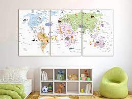 Buy Kids World Map Canvas Animal World