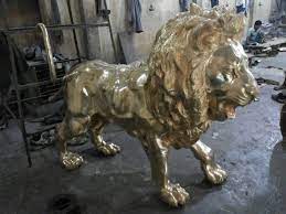 Golden Brass Lion Statue For