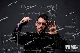man writing mathematical equations on