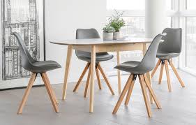 Chiltern 114cm oak and grey table with chiltern chairs with grey fabric seats. Dansk Extendable Dining Table Set With 4 Grey Chairs