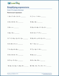 Simplifying Expressions Worksheets K5