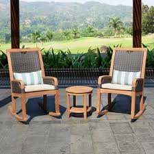 Wood patio furniture is a great way to create a warm, inviting look with pieces that will last for years. Palma Solid Teak Wood 3 Piece Patio Rocker Conversation Set With Taupe Cambridge Casual
