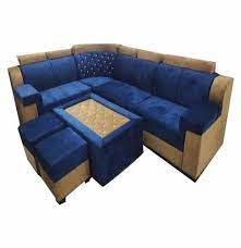 blue and brown corner l shape sofa set