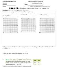 Math 8 Hw 24 Graphing Lines Using Slope