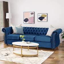Navy Blue Velvet 3 Seater Sofa