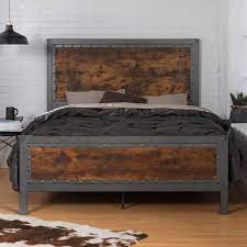Rustic Brown Queen Size Metal Bed Frame