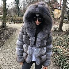 Women Real Fox Fur Coats With Hood
