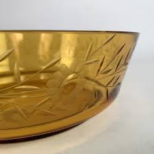 Vintage Hand Cut Amber Glass Bowl