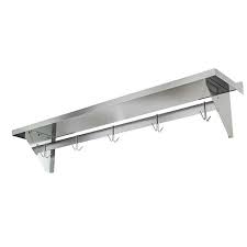 Koolmore 12 In X 60 In Stainless Steel Heavy Duty Wall Shelf With Hanging Pot Rack Stainless Steel