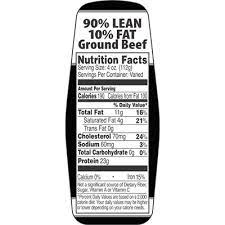 ground beef 90 10 w nutritional