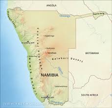 It shares land borders with zambia and angola to the north. Namibia Physical Map