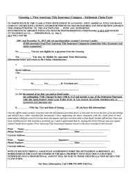 Title insurance cover is provided by first american title insurance company of australia pty limited abn 64 075 279 908 afsl 263876, trading as first title, an all policies are subject to underwriting. Gunning V First American Title Insurance Company Settlement Claim Form Printable Pdf Download