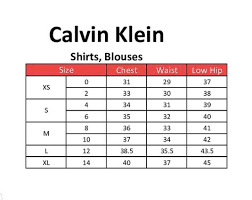 Calvin Klein Name Brand Clothing Size Charts Clothing