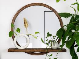 Circle Mirror With Shelf Mid Century