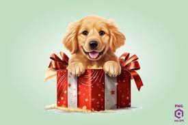 christmas golden retriever dog gift box
