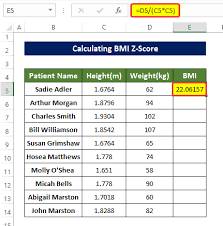 how to calculate bmi z score in excel