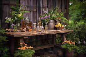 Rustic Wooden Table With Vodka Shots