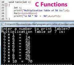 multiplication table function c