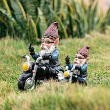 Biker Gnome With Motorcycle Statue